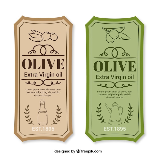Etiquetas De Aceite De Oliva Verde Y Marron En Estilo Vintage Vector