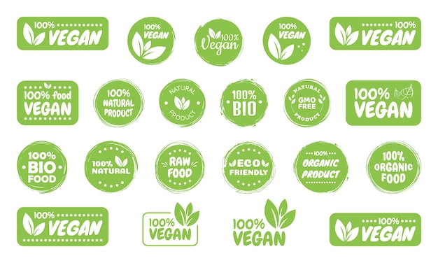 Vector Premium | Etiquetas de logotipo de comida vegana