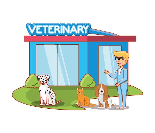 Fachada de edificio veterinario con animales | Descargar ...