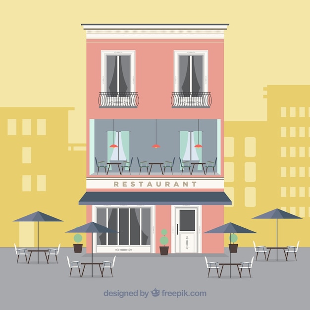 Fachada lindo restaurante de diseño plano Vector Gratis