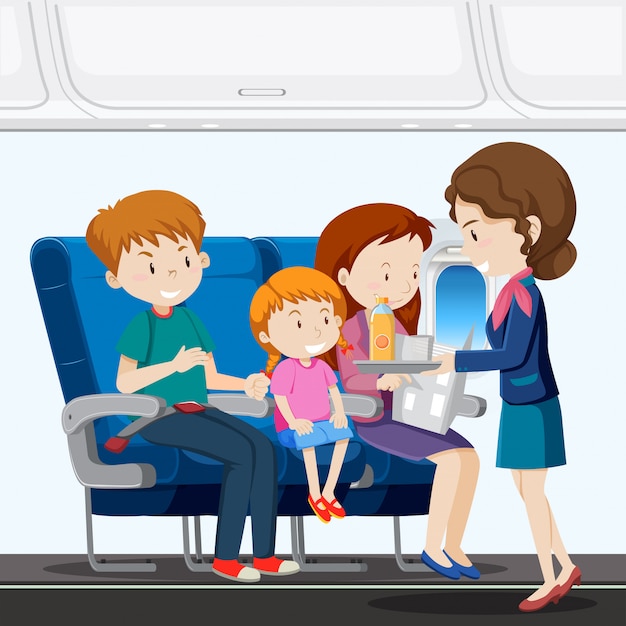 Una familia en avion Vector Premium
