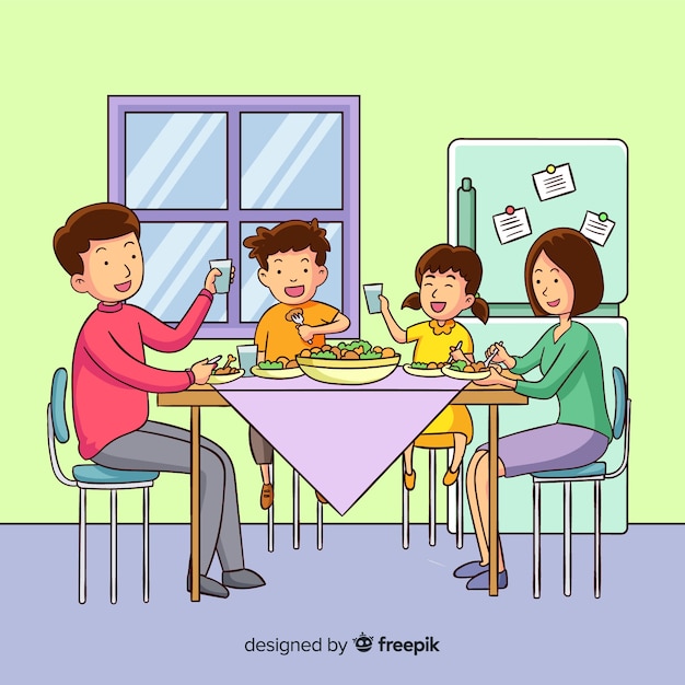 Familia Comiendo Dibujo
