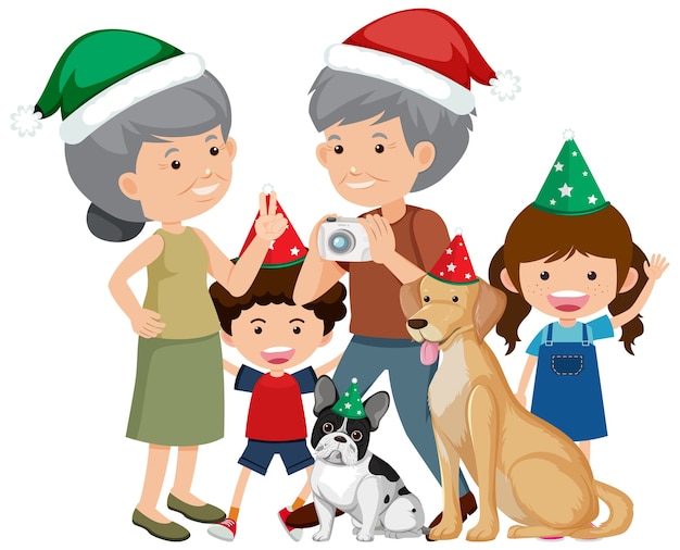 Familia feliz aislada celebrando la navidad | Vector Premium