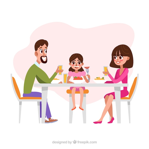 Familia Feliz Cenando Juntos Vector Gratis 