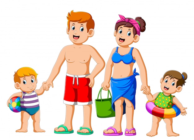 Familia Feliz En Vacaciones De Verano Yendo A La Playa Vector Premium 5237