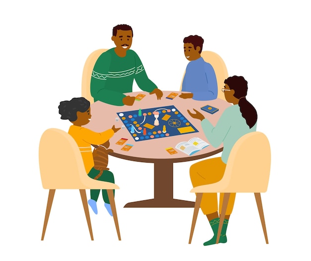 Familia Sentada En La Mesa Jugando Juegos De Mesa En Casa Vector Premium