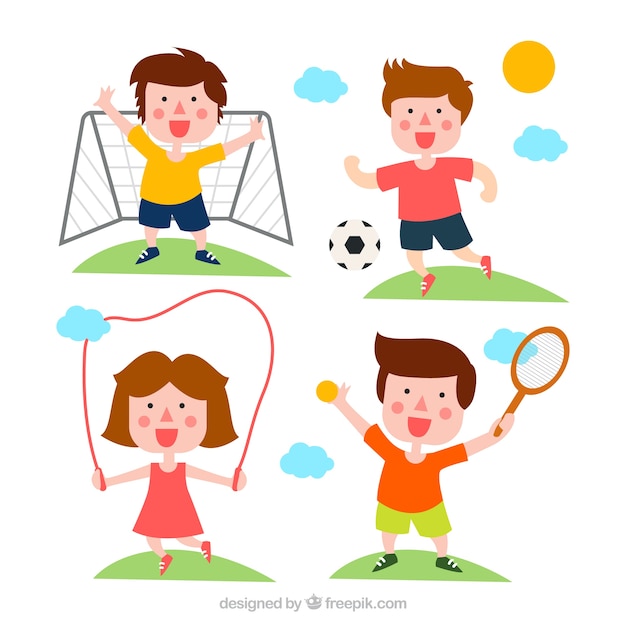 Felices los niños que hacen deportes | Vector Gratis