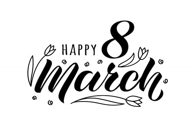 Feliz De Marzo Letras Manuscritas Con Tulipanes Doodle Para Tarjeta