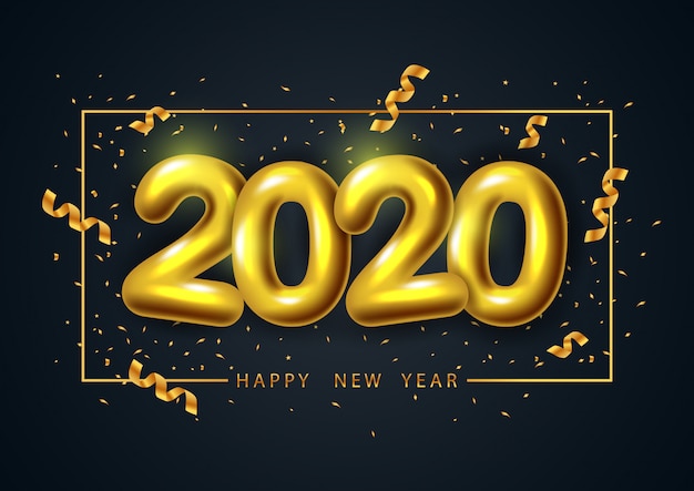 Feliz Año Nuevo 2020 Diseño De Tarjeta De Felicitación Y Póster Con Realista Número Dorado 2020 8123