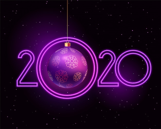 Feliz año nuevo 2020 estilo neón morado vector gratuito