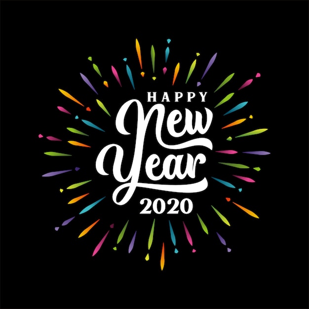 Feliz Año Nuevo 2020 Letras Con Estallido Multicolor Fuegos Artificiales Vector Premium 9304