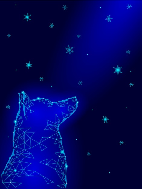 Feliz Ano Nuevo Chino De Perro Laika Sentada Mirando Hacia Arriba Cielo Copos De Nieve Geometricos Vector Premium