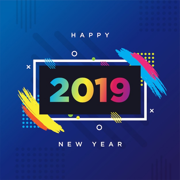 Feliz año nuevo tarjeta 2019 tema. marco del fondo del vector para los gráficos del arte moderno del texto para los inconformistas. Vector Premium