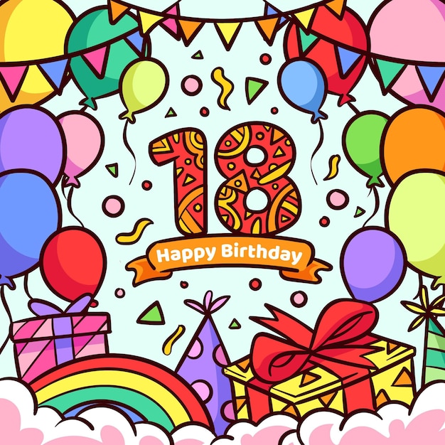 Feliz cumpleaños 18 concepto de fondo | Vector Gratis