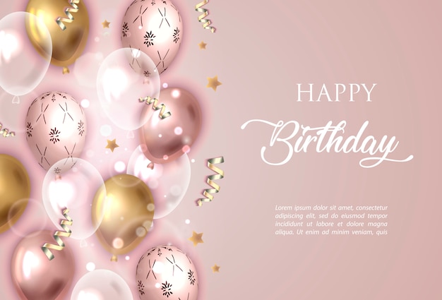 Feliz cumpleaños fondo rosa con globos Vector Premium