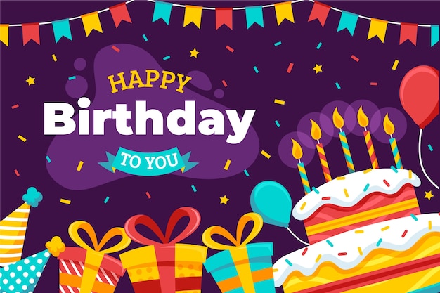 Feliz Cumpleaños A Ti Diseño Plano Con Pastel Y Velas | Vector Gratis