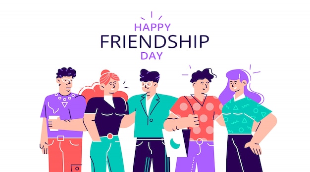 Feliz Dia De La Amistad Banner Web Con Diversos Amigos Grupo De Personas Haciendo Chocar Los