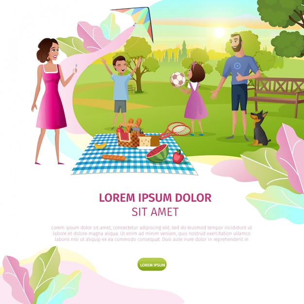 Feliz día de la familia de dibujos animados vector web banner Vector Premium