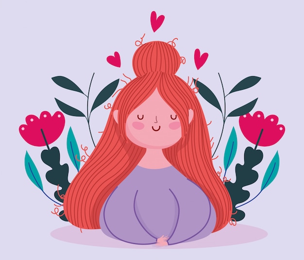 Feliz Dia De La Madre Mujer De Dibujos Animados Retrato Flores Hojas Decoracion Tarjeta Vector Premium