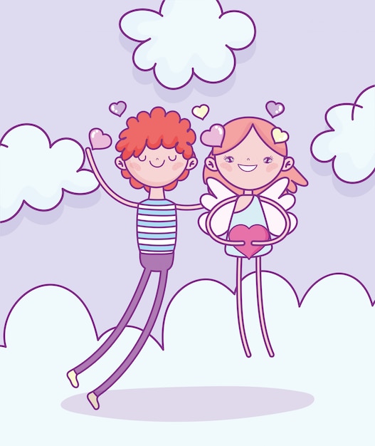 Feliz Día De San Valentín Niño Con Cupido Sosteniendo Corazón Amor Nubes Ilustración Vectorial 4173