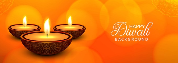 Feliz festival de diwali banner con colorido vector gratuito