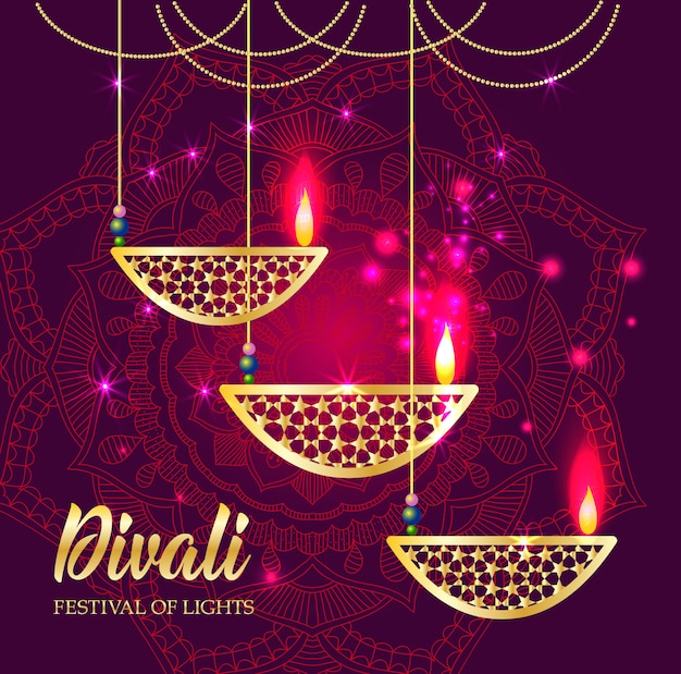 Feliz Festival De Luces Diwali Vector Premium