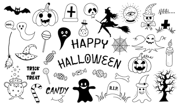 Feliz Halloween Conjunto De Elementos En Estilo Doodle Ilustraci N