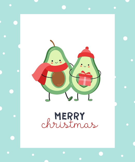 Feliz Navidad Con Aguacate Pareja Abrazandose Vector Premium