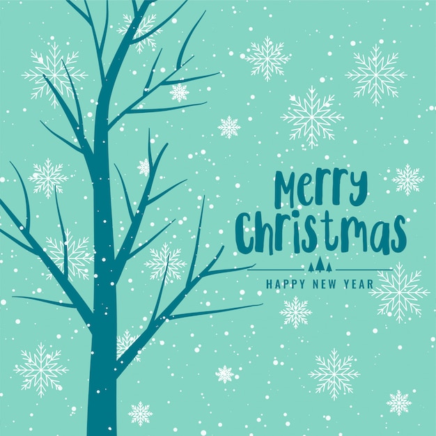 Feliz navidad fondo con árbol y copos de nieve vector gratuito