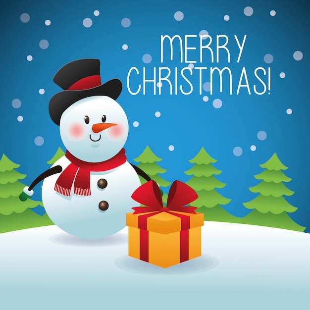 Feliz navidad representada por dibujos animados de muñeco de nieve | Descargar Vectores Premium