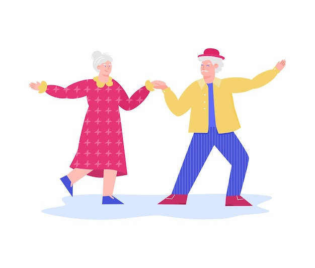 Feliz Pareja De Ancianos Bailando Juntos Dibujos Animados Senior Hombre Y Mujer En Ropa 