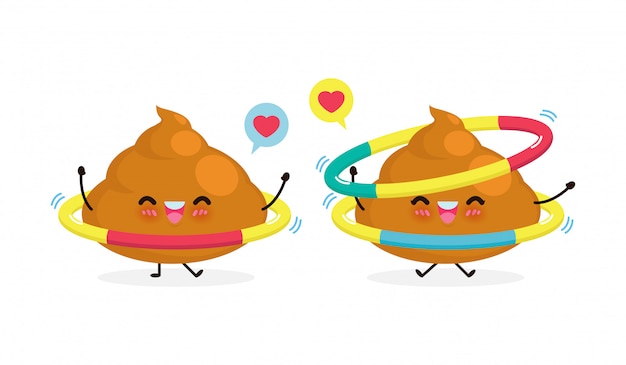 Feliz Pareja Caca Haciendo Ejercicios Con Hula Hoop Saludable Y Fitness Concepto De Deporte De Personaje De Dibujos Animados Lindo De Dibujos Animados Lindo Aislado En Ilustracion De Fondo Blanco Vector