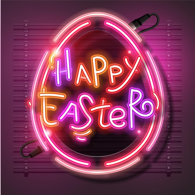 Feliz Pascua Saludo Letrero De Neon Vector Premium