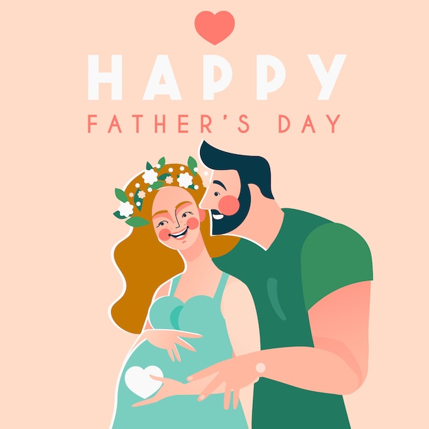 Feliz Tarjeta Del Dia Del Padre Con Pareja Embarazada Esperando Bebe Vector Premium