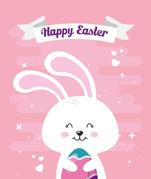 Feliz Tarjeta De Pascua Con Conejo Y Huevo Decorado Diseño De Ilustración Vectorial Vector Premium 2772