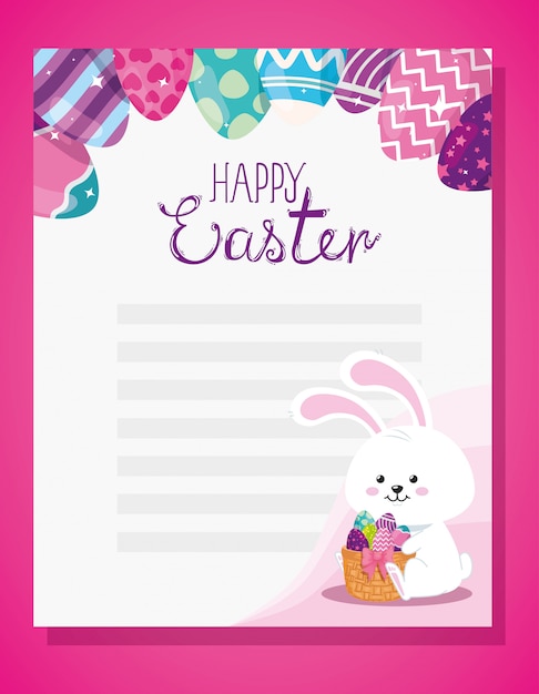 Feliz Tarjeta De Pascua Con Conejo Y Huevos Decorados Vector Premium 4748