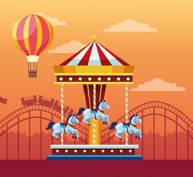 Feria De Festivales Con Divertidas Atracciones Paisajísticas. | Vector ...