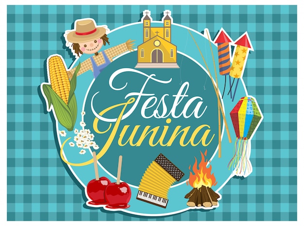 Festa Junina Letras Y Elementos Vector Premium