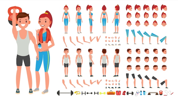 Fitness girl, hombre Vector Premium