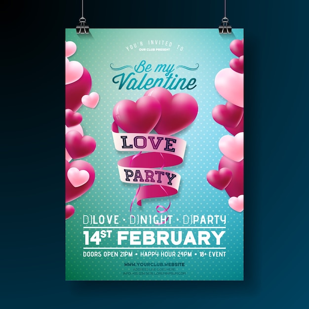 Flyer De La Fiesta De Amor Del Día De San Valentín Vector Premium