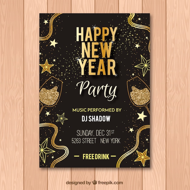 Flyer negro y dorado para fiesta de año nuevo | Vector Gratis