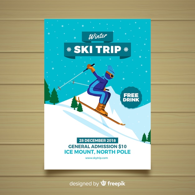 Flyer De Viaje De Esquí Vector Gratis 