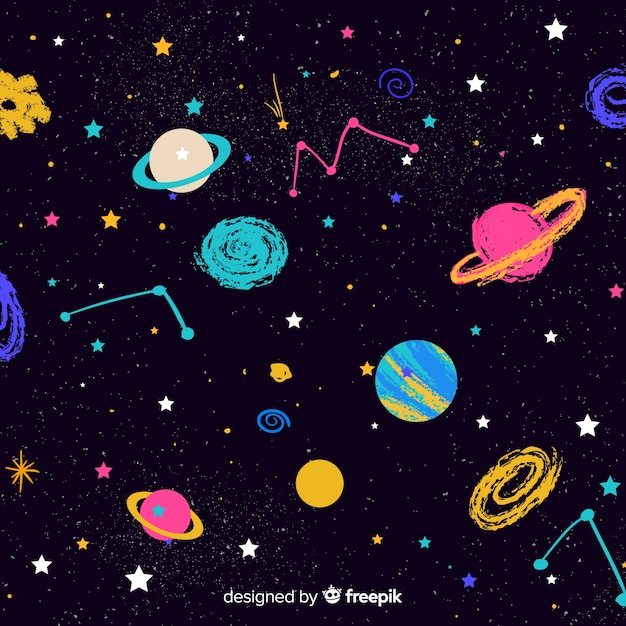 Fondo Adorable De Galaxia Dibujado A Mano Vector Gratis