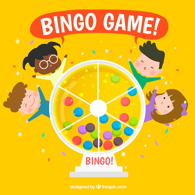 Fondo amarillo de bingo con niños | Vector Gratis