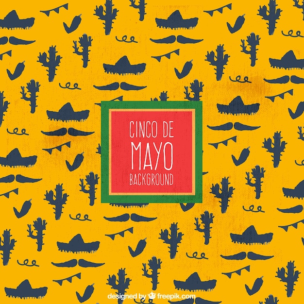 Fondo amarillo de cinco de mayo con elementos Vector Gratis