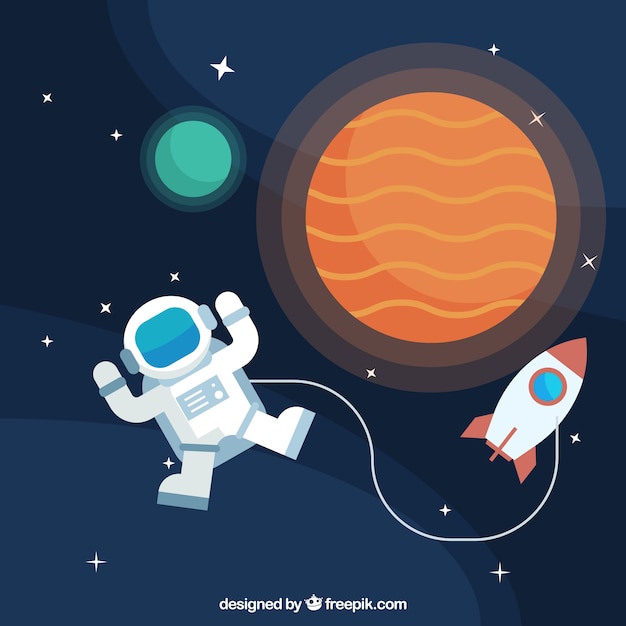 Fondo de astronautas con planetas y cohete Descargar 