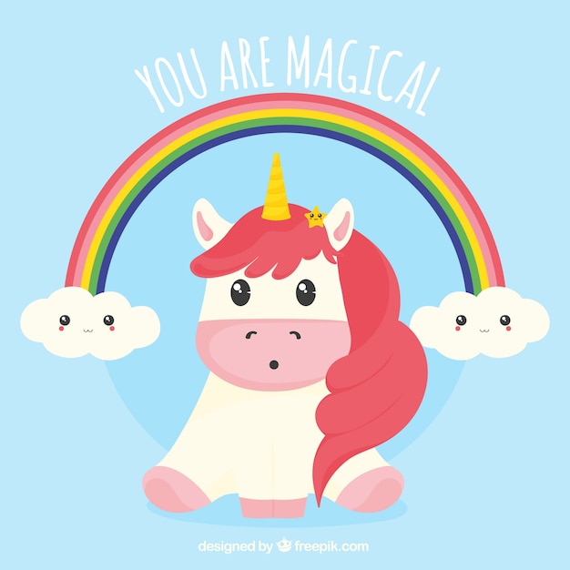 Fondo De Bonito Unicornio Con Arcoiris Vector Premium