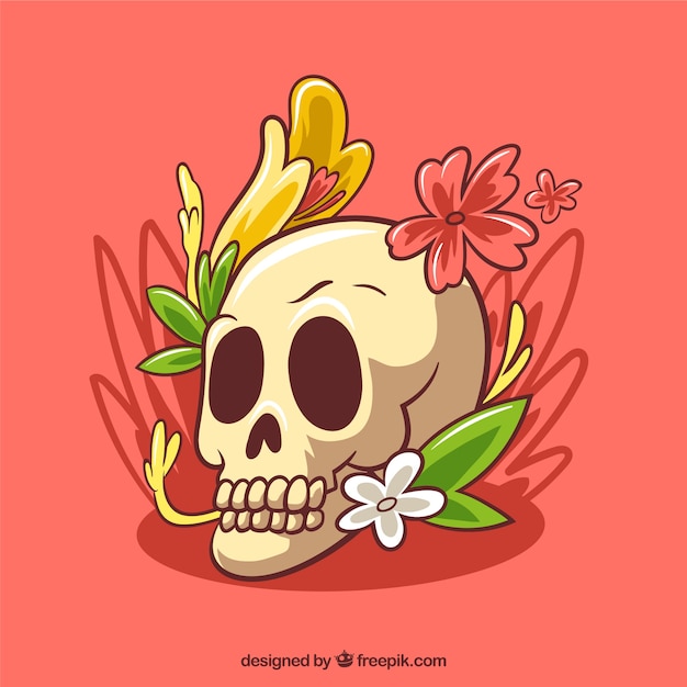 Fondo De Calavera Con Flores Dibujadas A Mano Vector Gratis