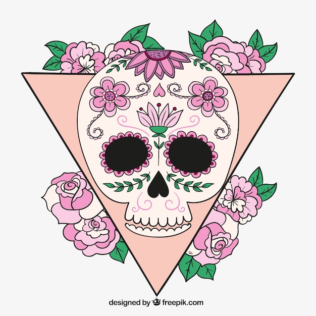 Fondo De Calavera Ornamental Con Flores Dibujadas A Mano Vector Gratis