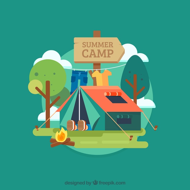 Fondo De Campamento De Verano En Estilo Plano Vector Gratis